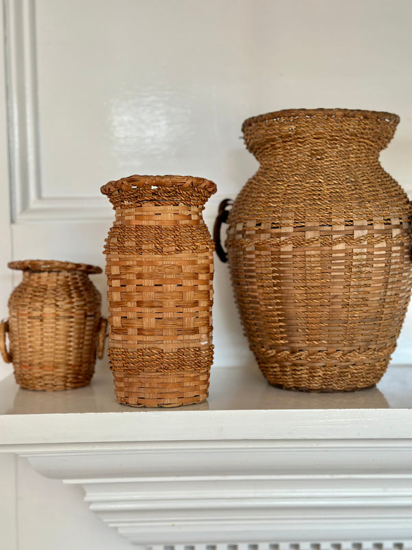 Basket wrapped vases